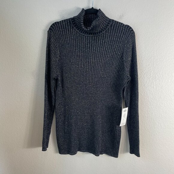 NEW Chicos Womens XL Metallic Lurex Ribbed Coolmax Turtleneck Pullover Sweater - Picture 8 of 13